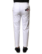 White Cotton Straight Logo Men Pants