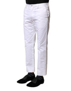 White Cotton Straight Logo Men Pants