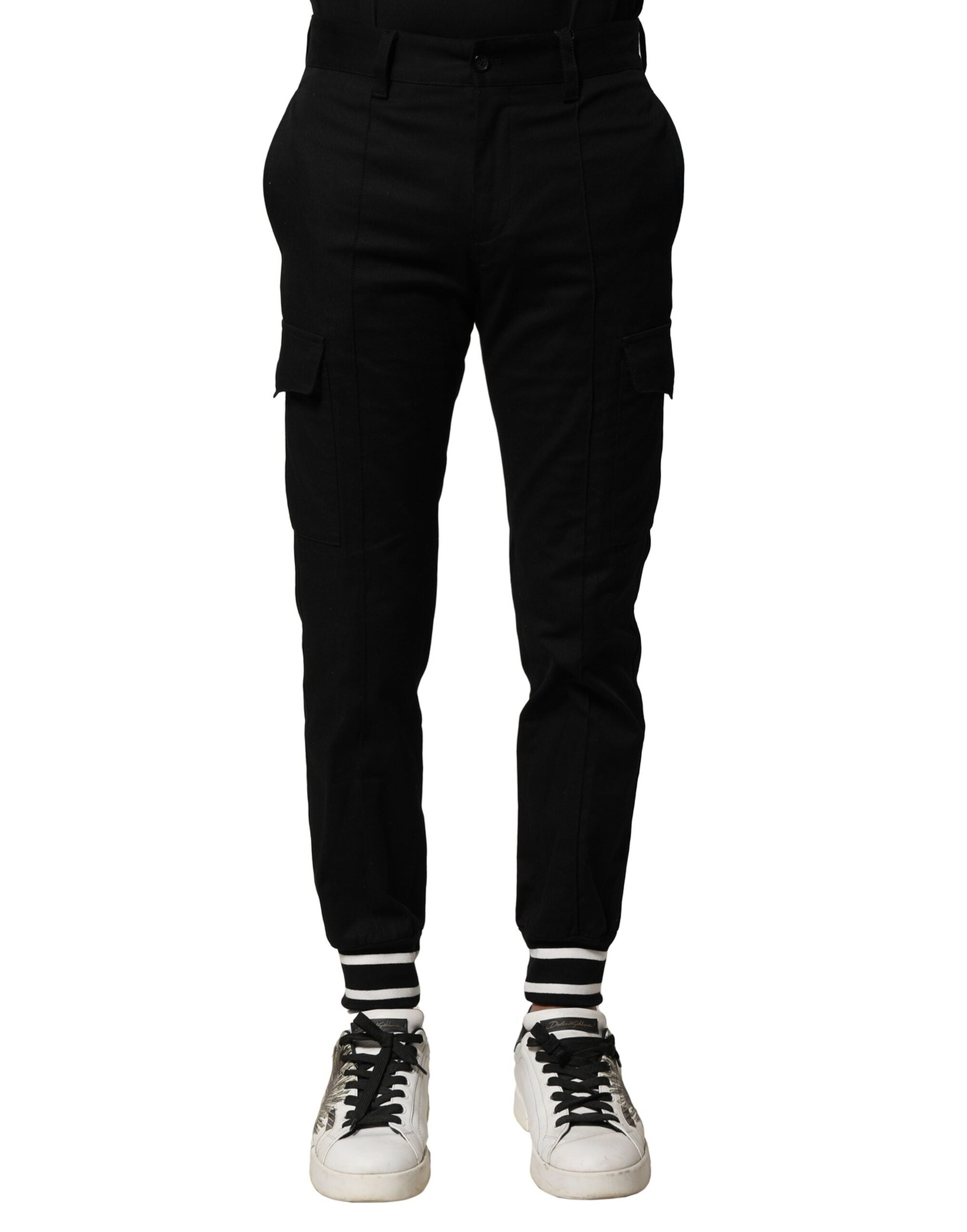 Black Cotton Cargo Joggers Men Pants