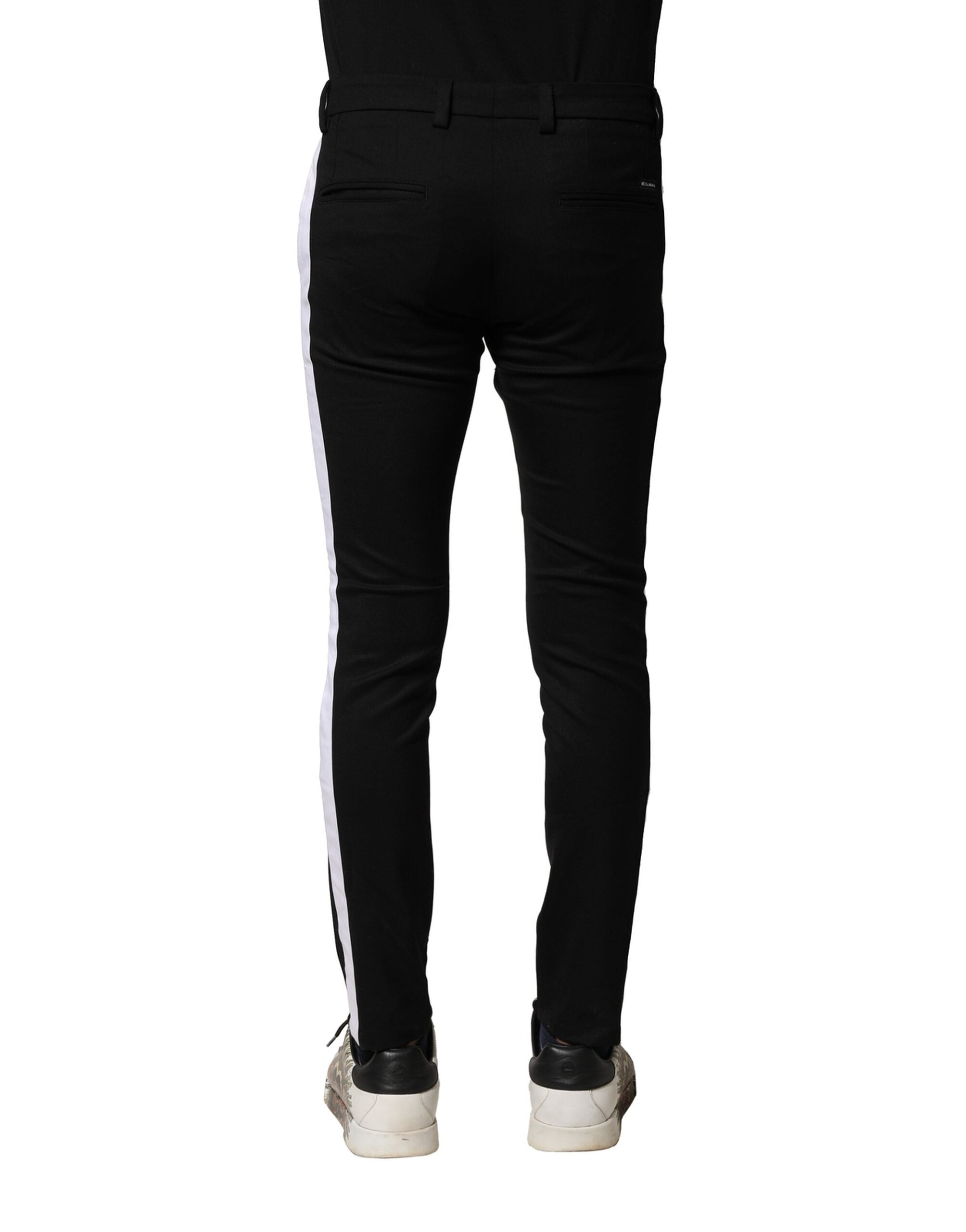 Black Wool Men Skinny Mid Waist Pants