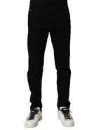 Black Cotton Tattered Slim Fit Men Denim Jeans