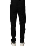 Black Cotton Tattered Slim Fit Men Denim Jeans