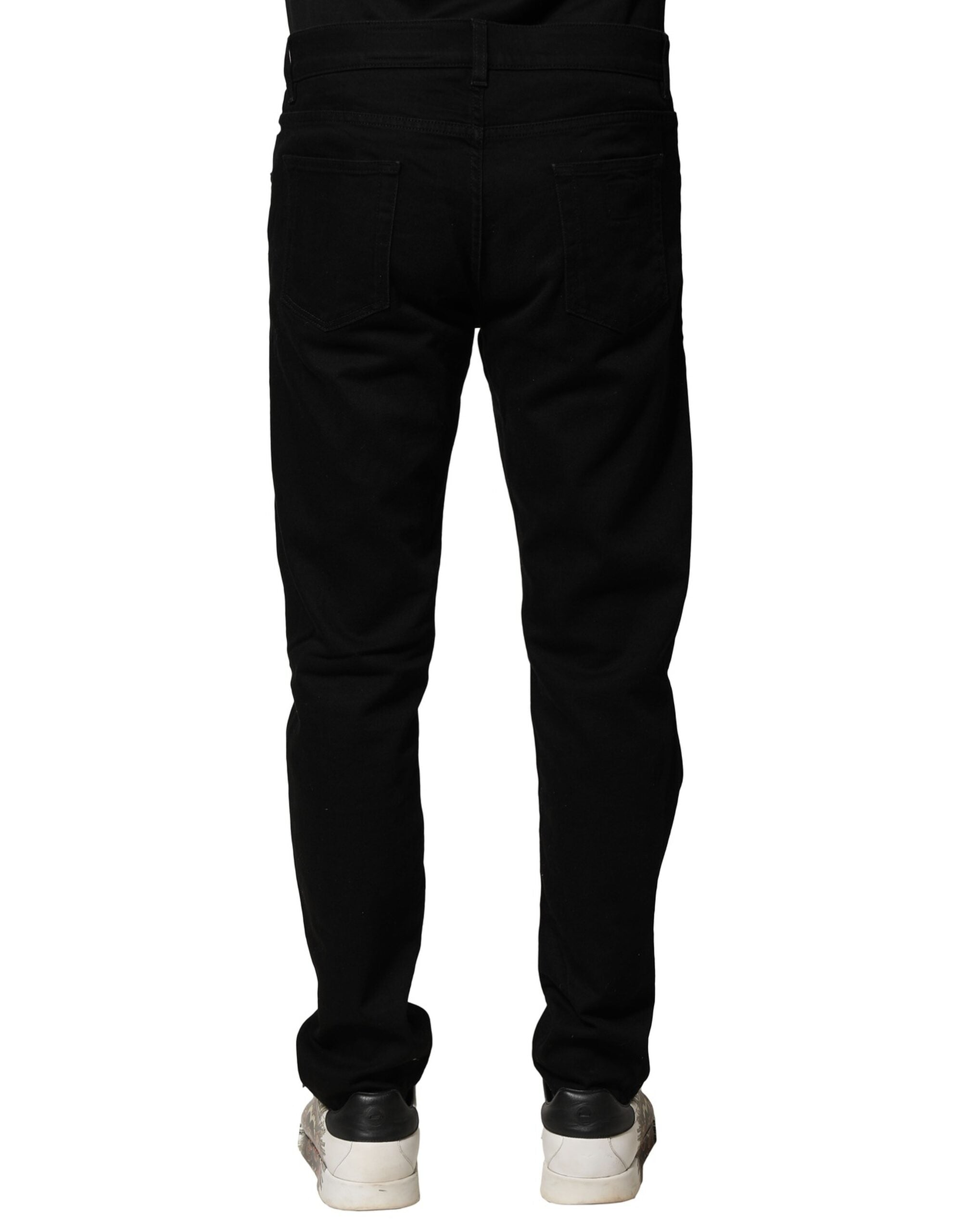 Black Cotton Tattered Slim Fit Men Denim Jeans