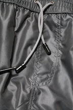 Gray Polyester Mid Waist Casual Bermuda Shorts