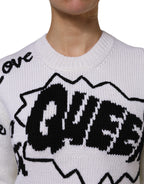 White Wool Knit Crew Neck Pullover Sweater