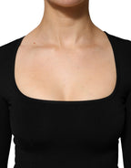 Black Square Neck Long Sleeves Pullover Top