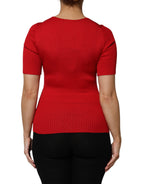 Red Round Neck Short Sleeves Pullover Top