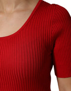 Red Round Neck Short Sleeves Pullover Top
