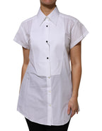 White Cotton Collared Short Sleeves Top