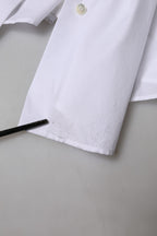 White Cotton Collared Short Sleeves Top