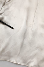 Beige Satin Silk Collared Long Sleeves Top