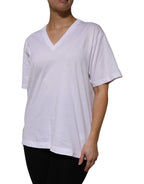 White Cotton Short Sleeves V-neck T-shirt