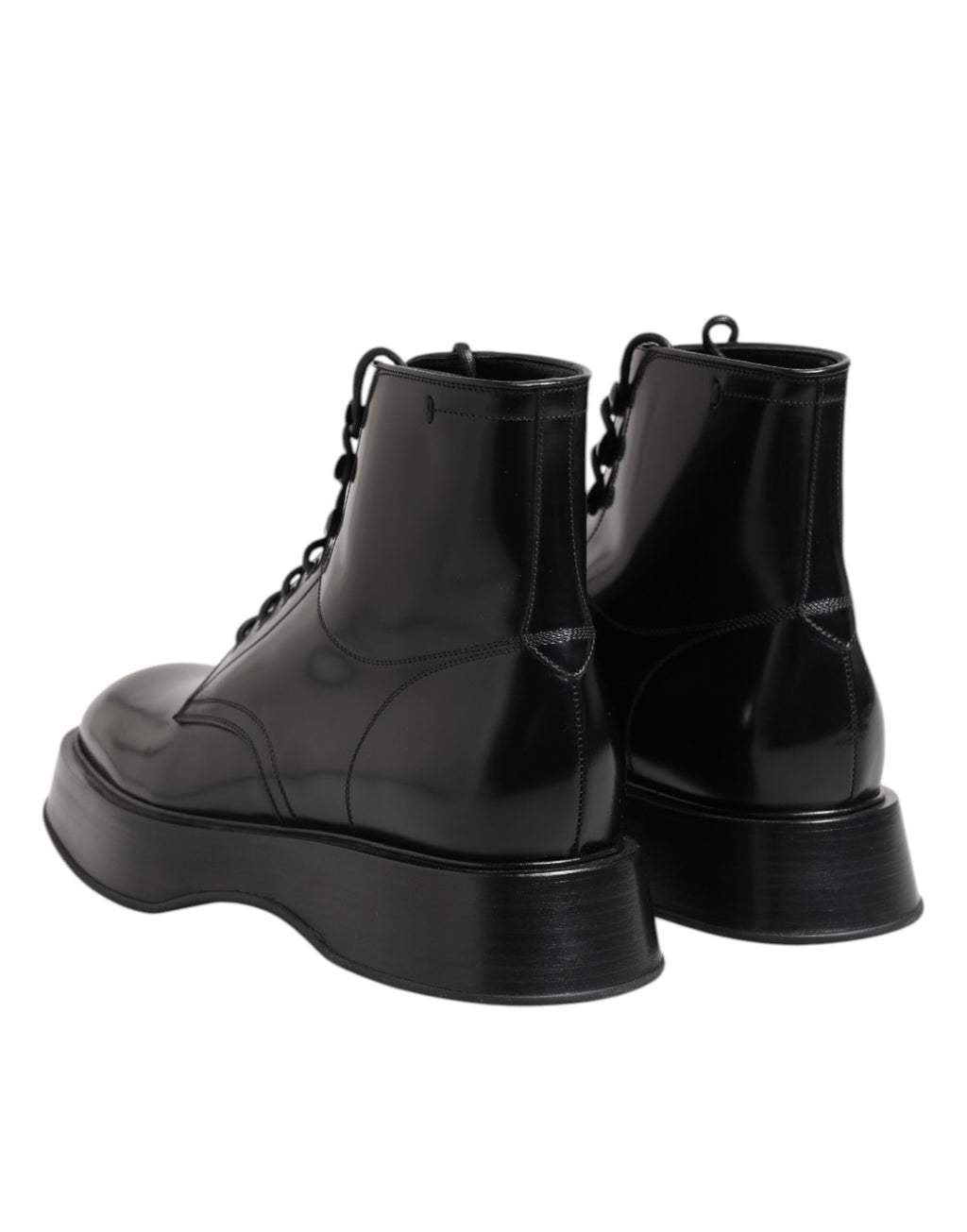 Black Leather Logo Ankle Boots Lace Up Shoes