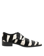 Black White Zebra Pony Fur Dress Shoes