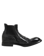 Black Leather Ankle Boots Slip On Shoes