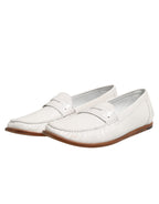 White Leather Loafers Moccasins Slip On Shoes