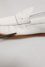 White Leather Loafers Moccasins Slip On Shoes