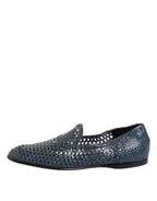 Blue Woven Leather Slip On Loafers Shoes