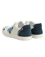 White Leather Printed Low Top Sneakers Shoes