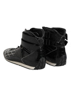 Black Quilted Leather Lace Up Sneakers Shoes