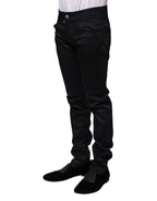 Black Cotton Skinny Mid Waist Pants