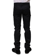 Black Cotton Skinny Mid Waist Pants