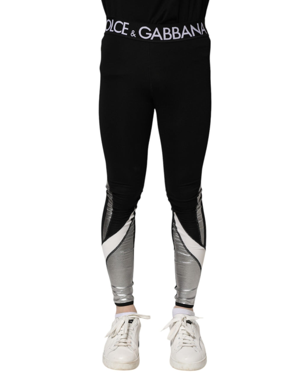 Black Silver Nylon Skinny Men Leggings Pants