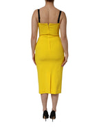 Yellow Polyester Sleeveless Sheath Midi Dress