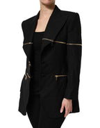 Black Wool Zipper Detailing Blazer Jacket