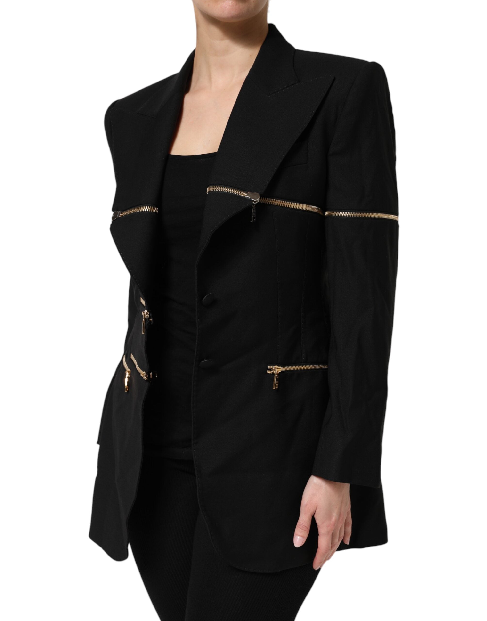 Black Wool Zipper Detailing Blazer Jacket