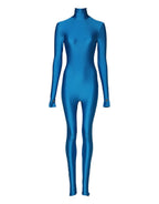 Blue Nylon Turtleneck Bodycon Jumpsuit Dress