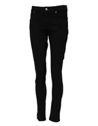 Black Cotton Skinny Mid Waisted Denim Jeans