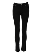 Black Skinny Cotton Mid Waisted Denim Jeans