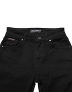 Black Skinny Cotton Mid Waisted Denim Jeans