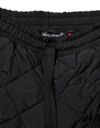 Black Quilted Mid Waist Jogger Pants