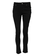 Black Skinny Cotton Mid Waisted Denim Jeans