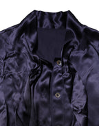 Dark Purple Silk Ascot Collared Blouse Top