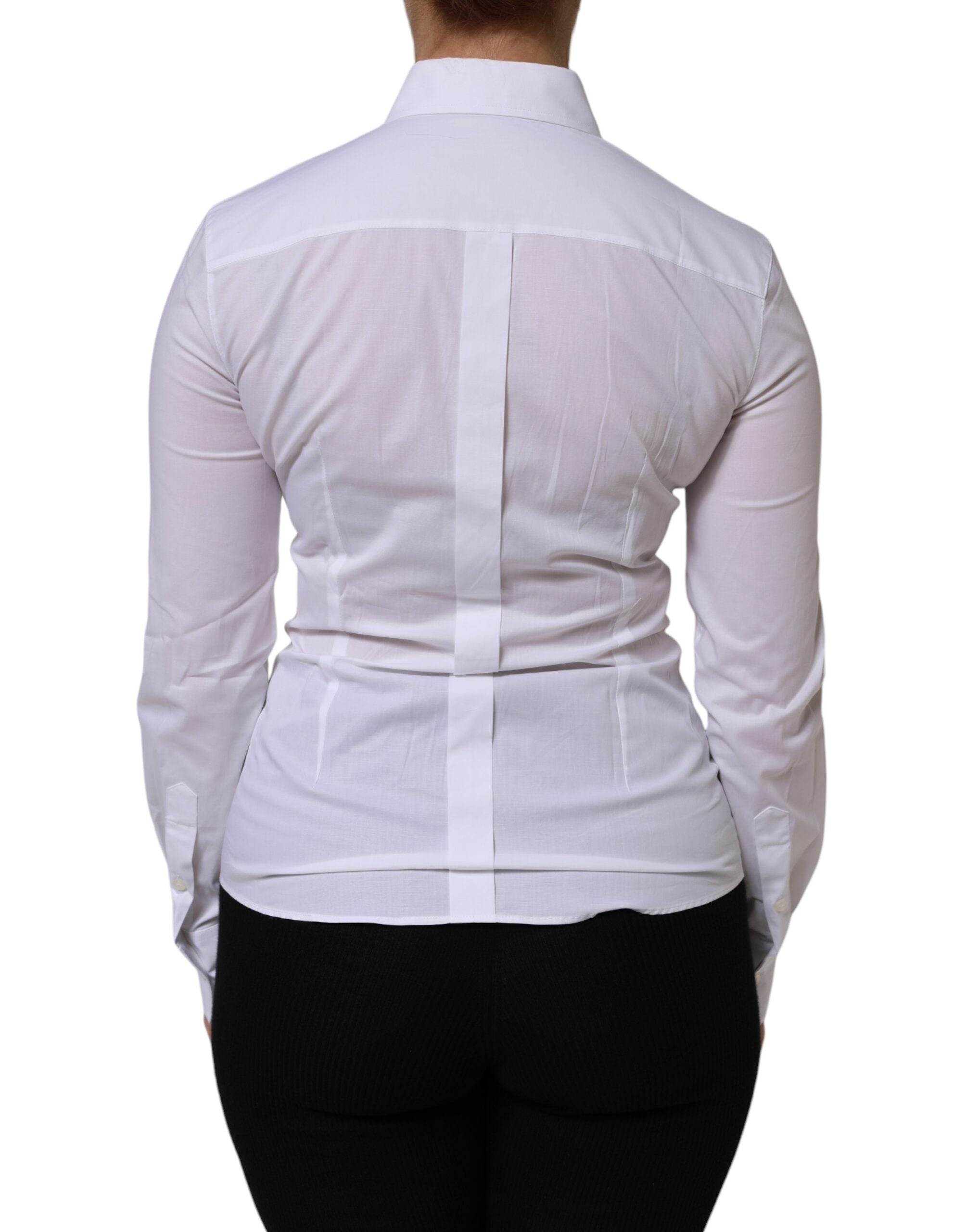 White Cotton Collared Long Sleeves Top Shirt