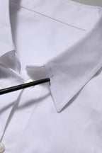 White Cotton Collared Long Sleeves Top Shirt