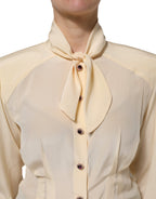 Light Yellow Ascot Collar Buttoned Blouse Top