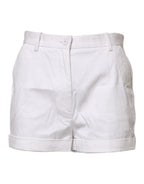 White Cotton Mid Waist Women Bermuda Shorts