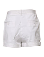 White Cotton Mid Waist Women Bermuda Shorts
