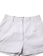 White Cotton Mid Waist Women Bermuda Shorts