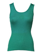 Green Silk Sleeveless Round Neck Tank Top