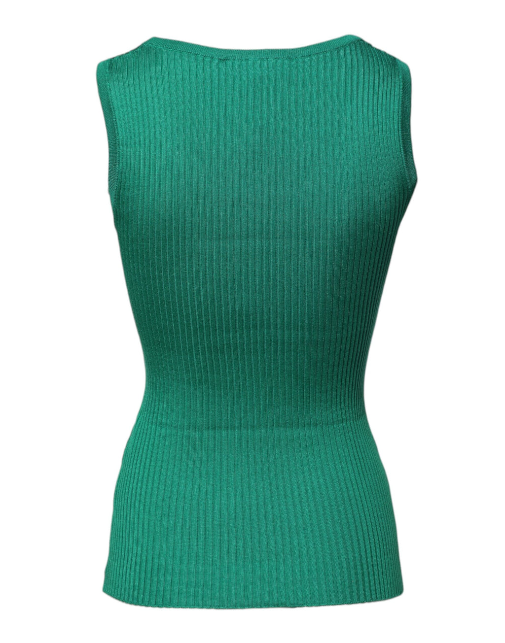 Green Silk Sleeveless Round Neck Tank Top