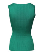 Green Silk Sleeveless Round Neck Tank Top