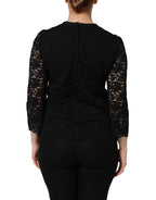 Black Nylon Lace Long Sleeve Blouse Top
