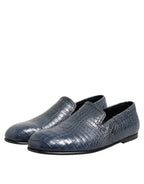 Blue Exotic Leather Slip On Loafers Men Dress Shoes