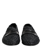 Black Woven Leather Slip On Loafers Men Shoes