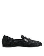 Black Woven Leather Slip On Loafers Men Shoes